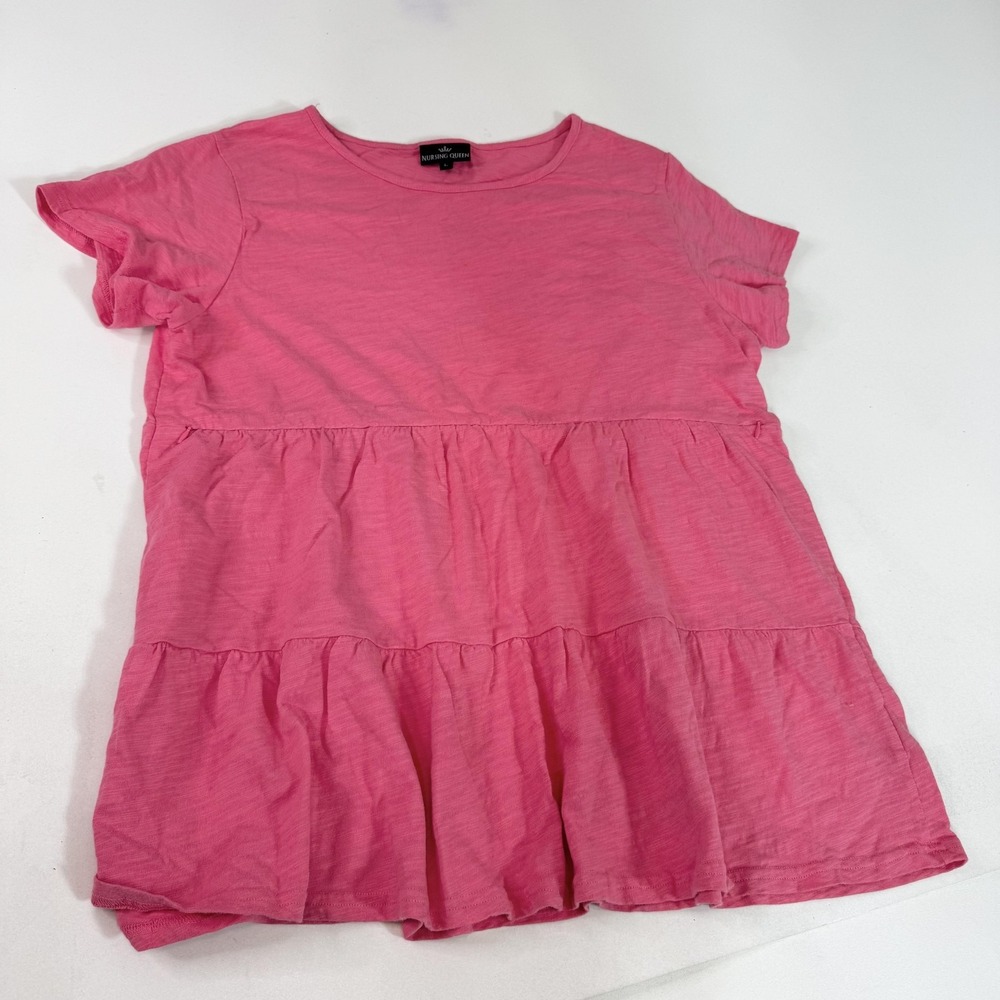 Nursing Queen Dress Womens Large Pink Tiered Babydoll Tunic Nursing Maternity